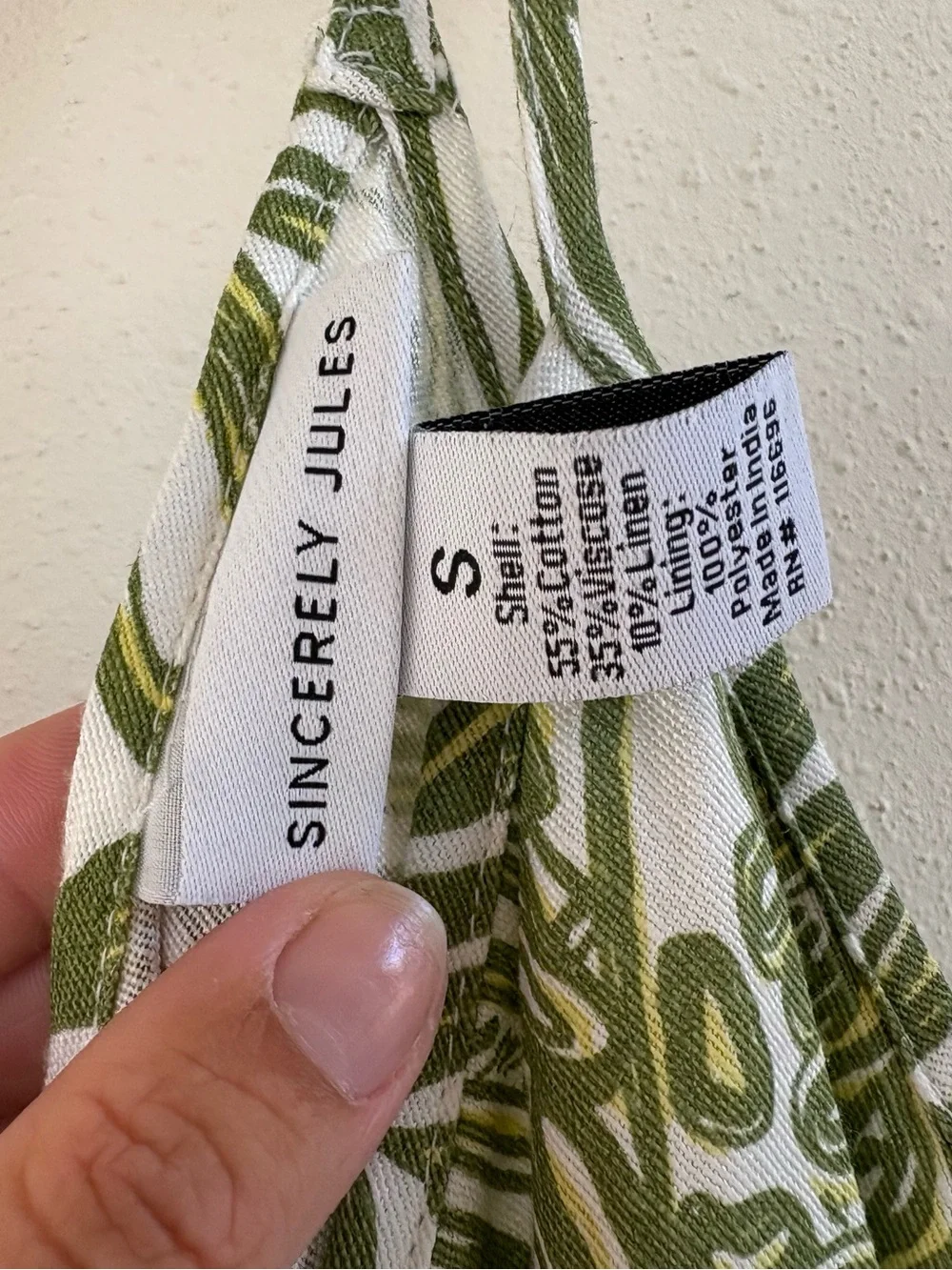 NWT Sincerely Jules Women Small Tropical Leaf Print Wide Leg Jumpsuit Belt Linen